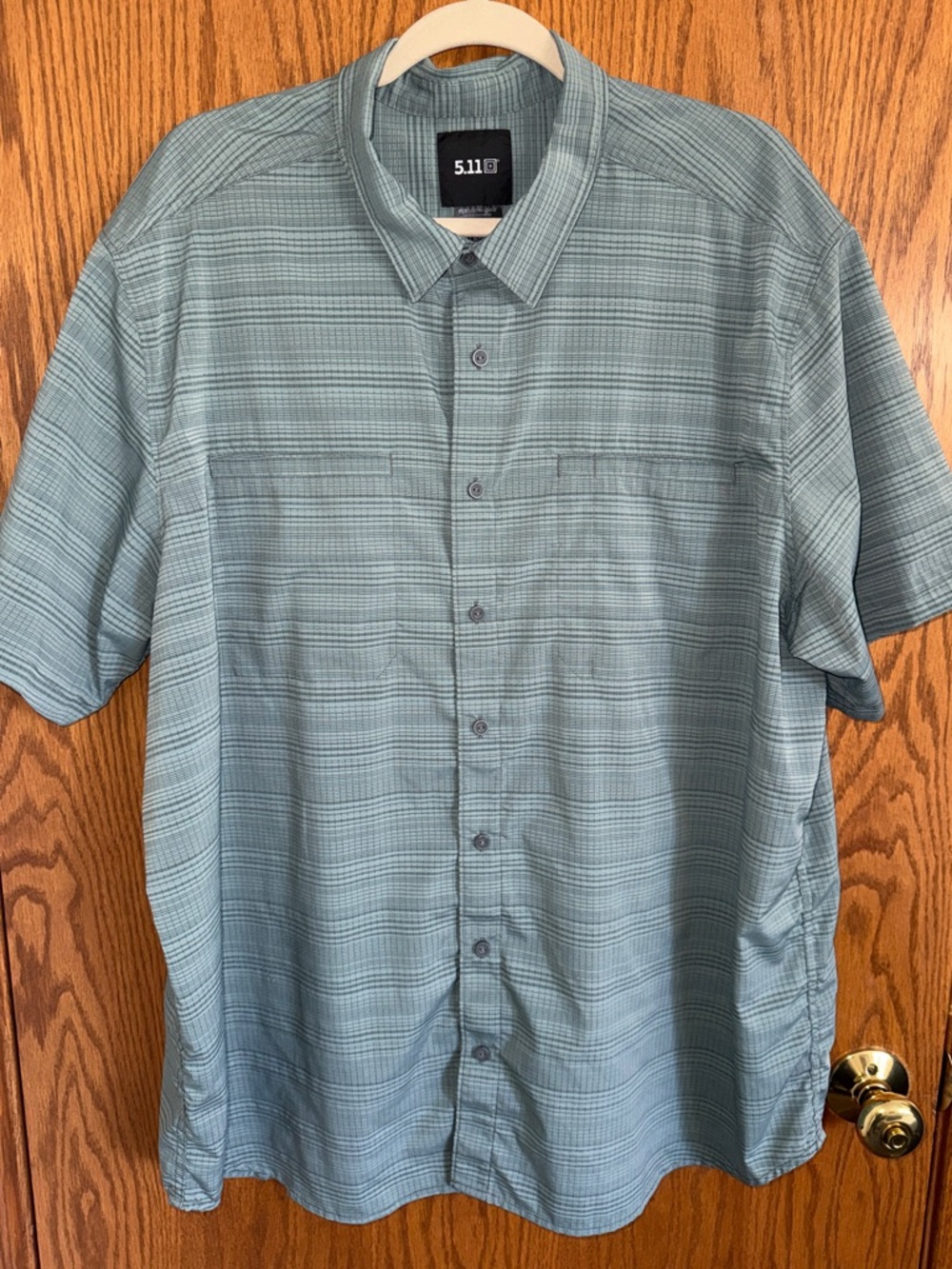 511 Tactical Ellis Green Striped Button Front Shirt Short Sleeve Men's Size XXL